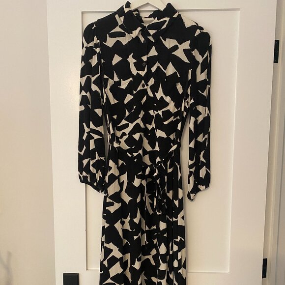 ZARA Black & White Print Midi Belted Shirt Dress, Size M - Picture 2 of 10